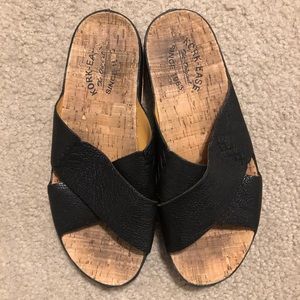 Kork Ease Black Leather Slide Sandals